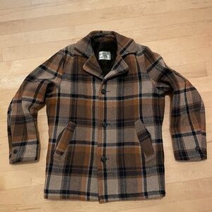 Pacific Trail Tan and Black Plaid Pea Coat